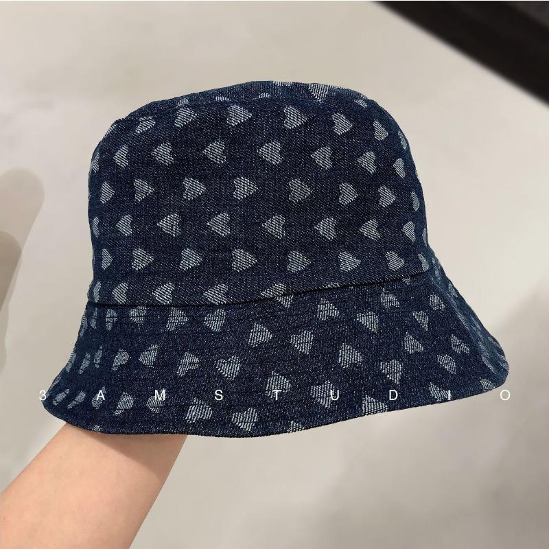 Autumn and winter hat women's retro denim bucket hat love washbasin hat fashion versatile bucket hat