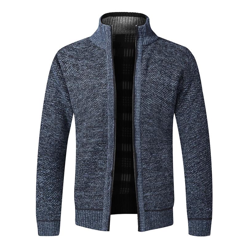 Jesienno-zimowa nowa męska kurtka Slim Fit stójka z zamkiem błyskawicznym kurtka męska solidna bawełniana gruby ciepły sweter