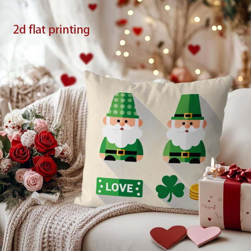 

Elf Faces, Clovers & Love Decorative Pillow Cover Pattern Cushion Cover Suitable for Sofa Bedroom Car Pillow Cover 16x16Inch