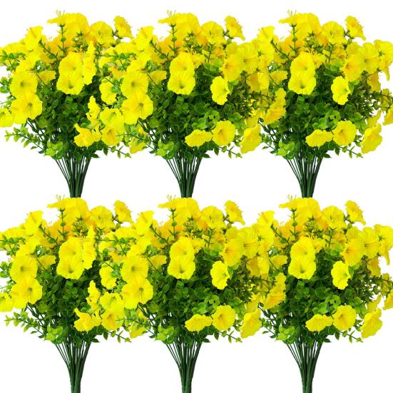 Ramo de Flores de Petunia Falsas para Exterior Flores Artificiales Realistas Resistentes a los Rayos UV Flores Falsas para Porche Patio Jardinera de Ventana Cesta Colgante