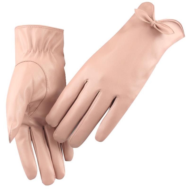 

Designed Foreign trade touch screen leather gloves women s autumn and winter Korean version thickened and velvet warm bow outdoor ri Practical Use one size fits all розовый
