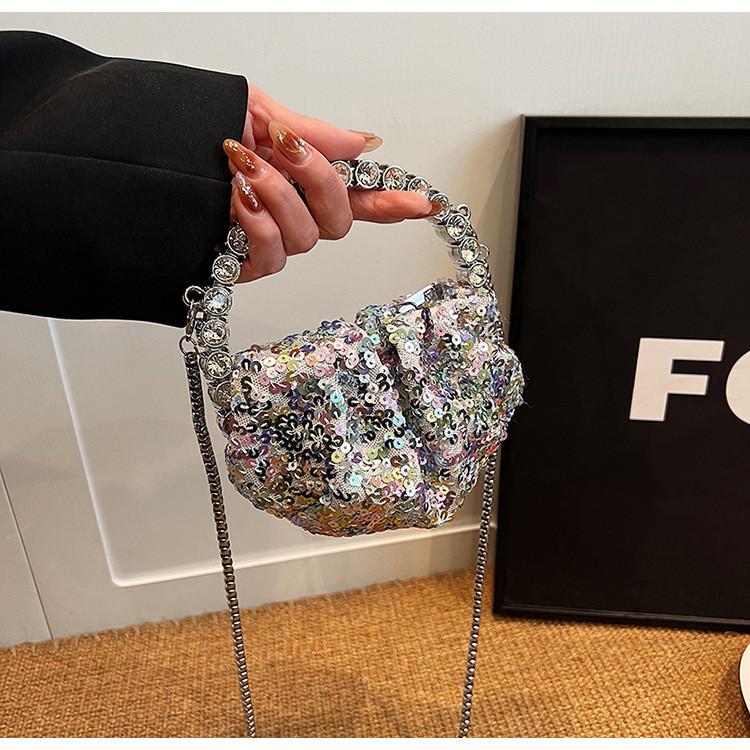 Glamorous Sequin Chain Bucket Bag Women's Urban Minimalist Shoulder Bag