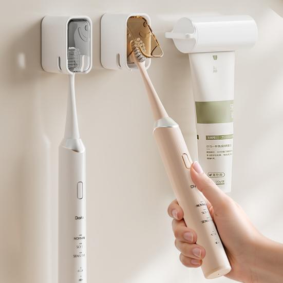 Elektrischer Zahnbürstenhalter Wandmontiert Staubdicht Transparente Klappabdeckung Kein Bohren Starker Klebstoff Feuchtigkeitsbeständig Wasserdicht Zahnbürsten-Organizer