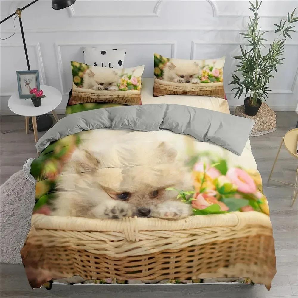 Topp Pomeranian Hund Kung Drottning Påslakan Valp Sängkläder Set för Tonåringar Vuxna Husdjur Djur Färgglad Himmel Polyester Täcke Överdrag storlek