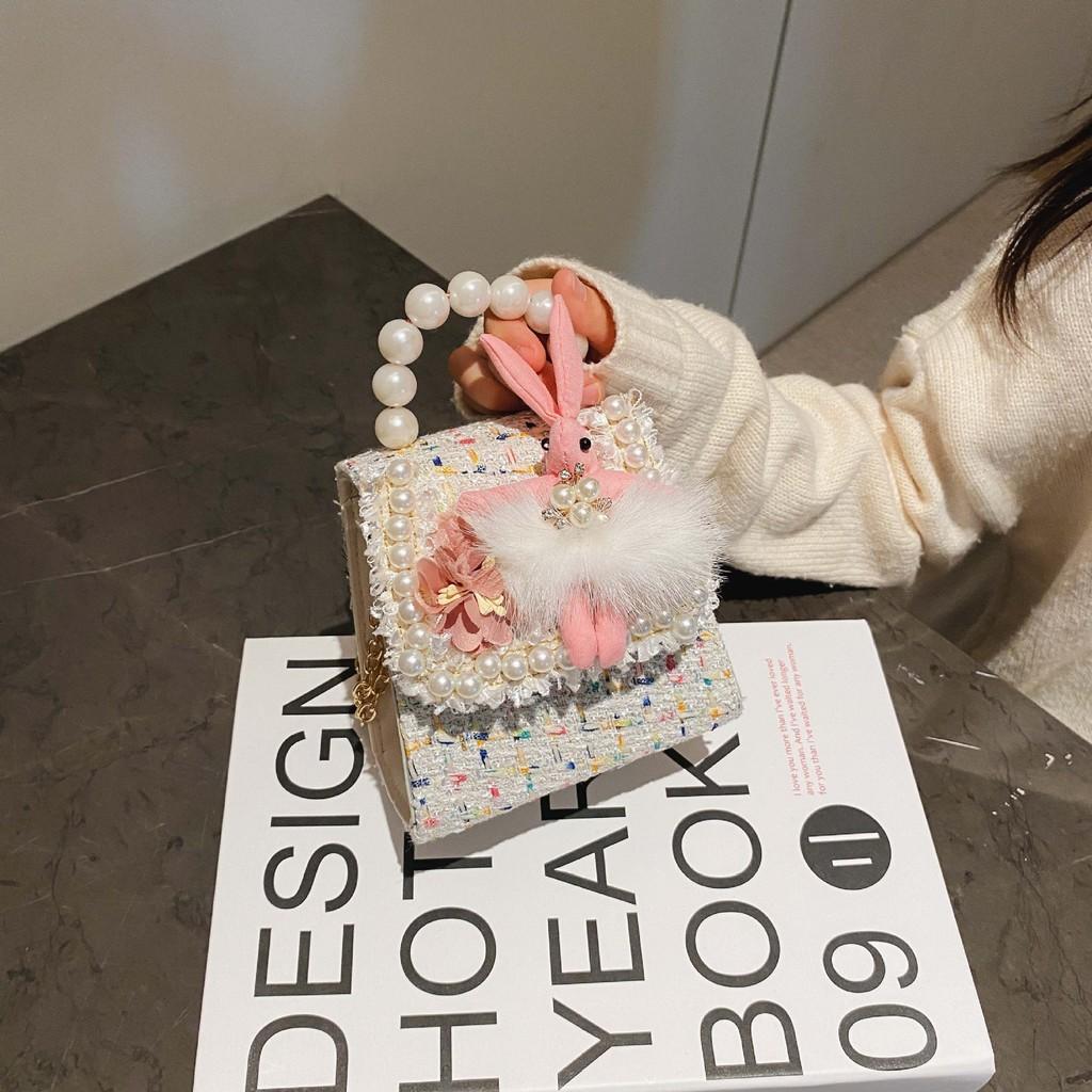 Cartoon Cute Bunny Pearl Handbag With Sequins Breathable Material Crossbody Bag