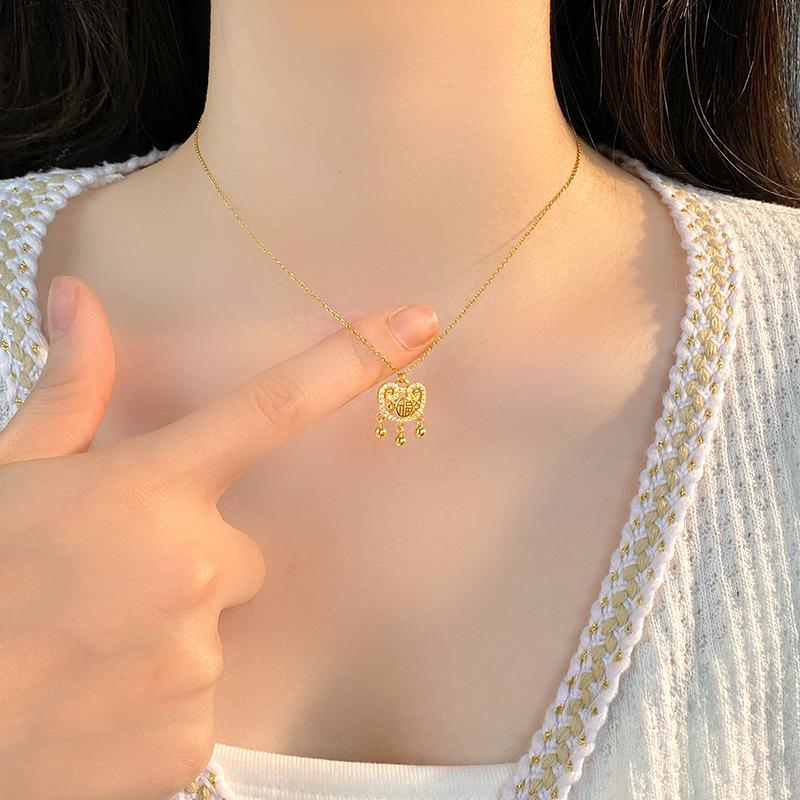 New Chinese Style Safety Lock Necklace Women's National Style China-Chic Light Luxury High Feeling Clavicle Chain