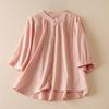 Women's Vintage Pleated Button Down Shirt Cotton Linen Stand Collar Casual Summer Blouse