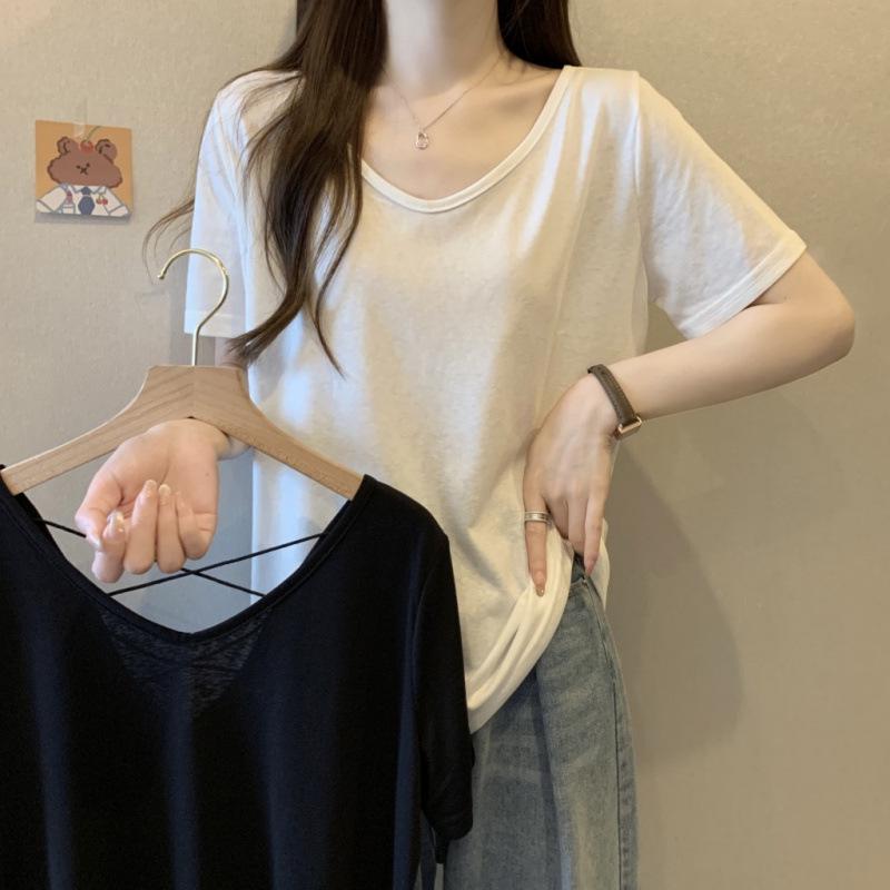 2026 Summer Plus Size Women s Backless V-Neck Loose Short Sleeve T-shirt 4XL Plus Size