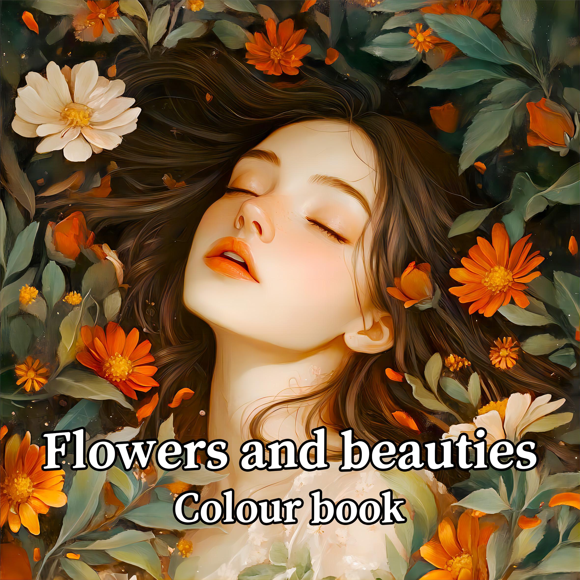 Bview Art Adult & Kids Stress Relief Coloring Book with Flowers and Beautiful Women Themes Drawing Painting Art girl