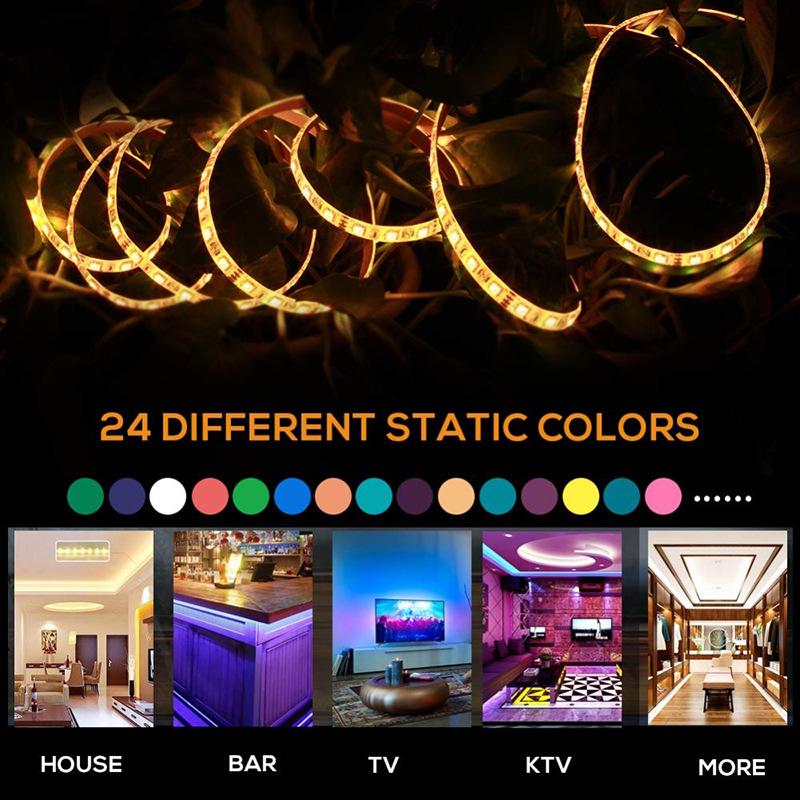 Striscia LED RGB 10m/20m, Controllata tramite Bluetooth e Telecomando a Infrarossi, 5V 5050, Perfetta per Decorazioni Colorate di Sfondo.