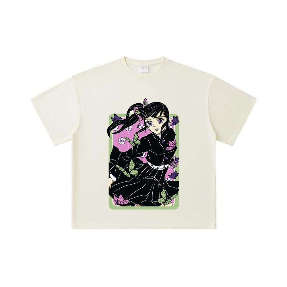 260 GSM Double Yarn 32 Count 100% Cotton Demon Slayer V77 Kanao Print Unisex Heavy Cotton T Shirt