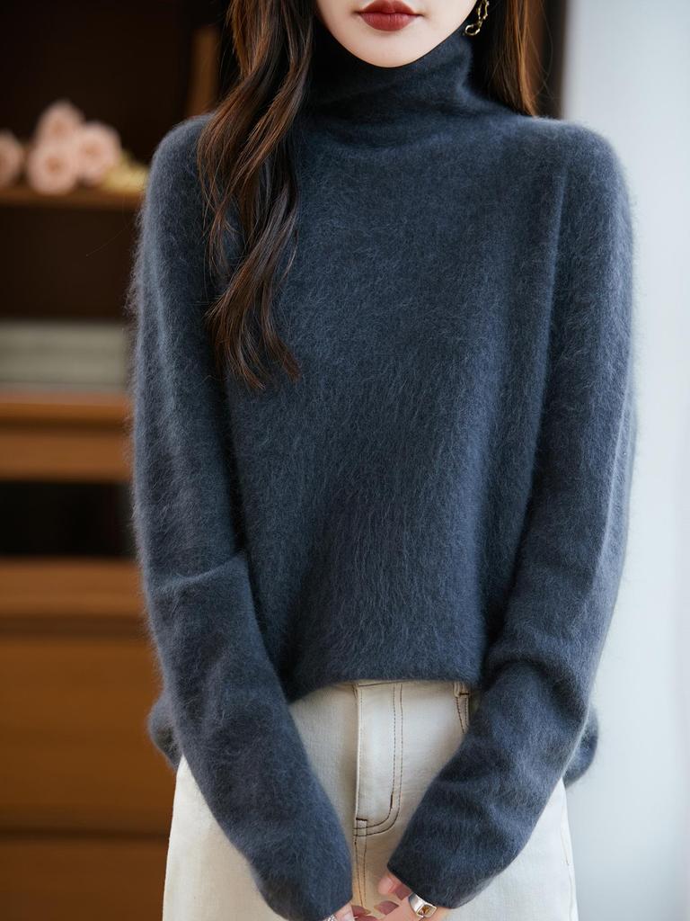 Women's Seamless Mock Neck Brushed Wool Sweater – Cozy Base Layer for Autumn & Winter