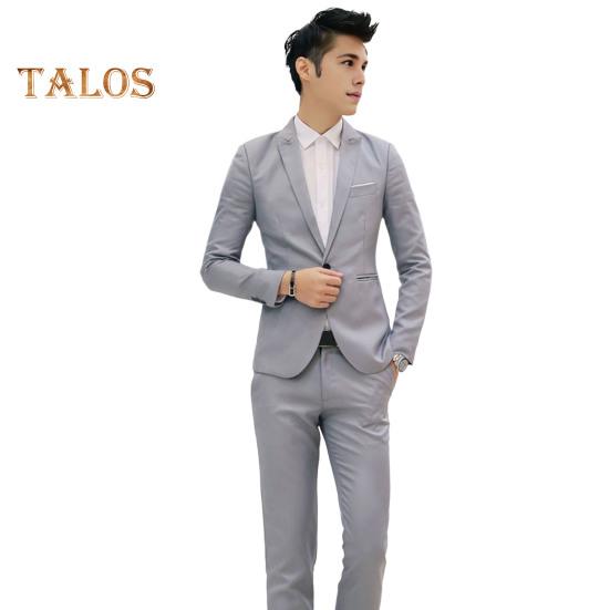 

2 шт./компл. мужской приталенный костюм с лацканами, длинный рукав, одна пуговица, пальто, длинные брюки средней посадки, однотонный деловой наряд L серый