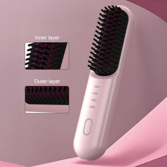 Hair Comb Cordless Straightening Brush with 30s Fast Heat Frizz-Free Smooth Styling USB-C Rechargeable Ceramic Teeth Hair Brush