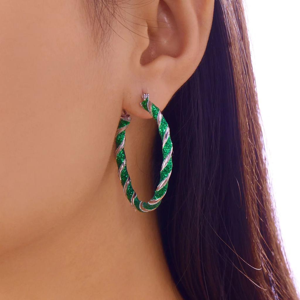 Minimalist Red Green Twist Round Circle Earrings for Women  Christmas Colorful Earrings Ear Hoop Festival Jewelry Gifts