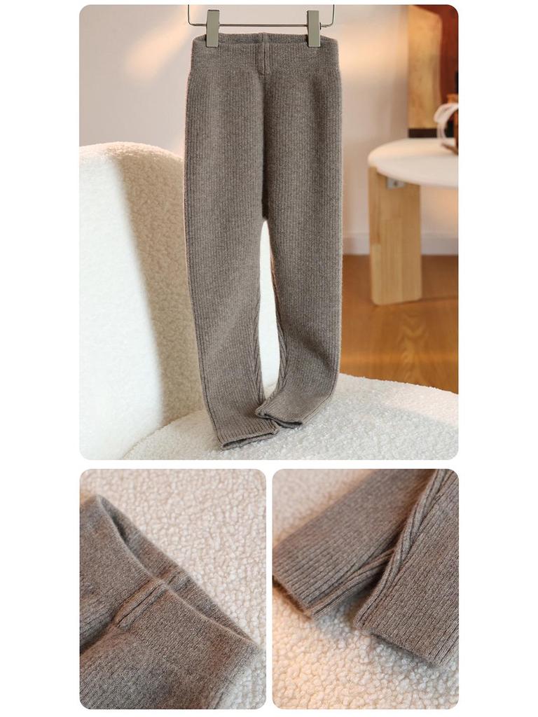 100% Pure Wool Girls' Leggings - Warm Autumn/Winter Pants, Solid Color Korean Style