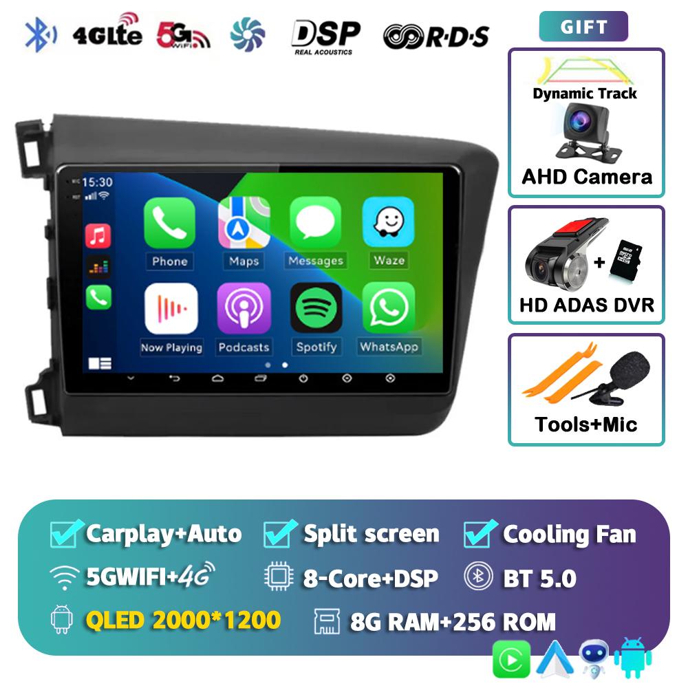 Android 14 Carplay Auto WIFI+4G Car Radio For Honda Civic 2012 2013 2014 2015 Multimedia Player Stereo GPS Head Unit No DVD 2Din