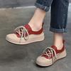 Women's Round Toe Lace-Up Leather Sneakers - 2025 Spring Collection