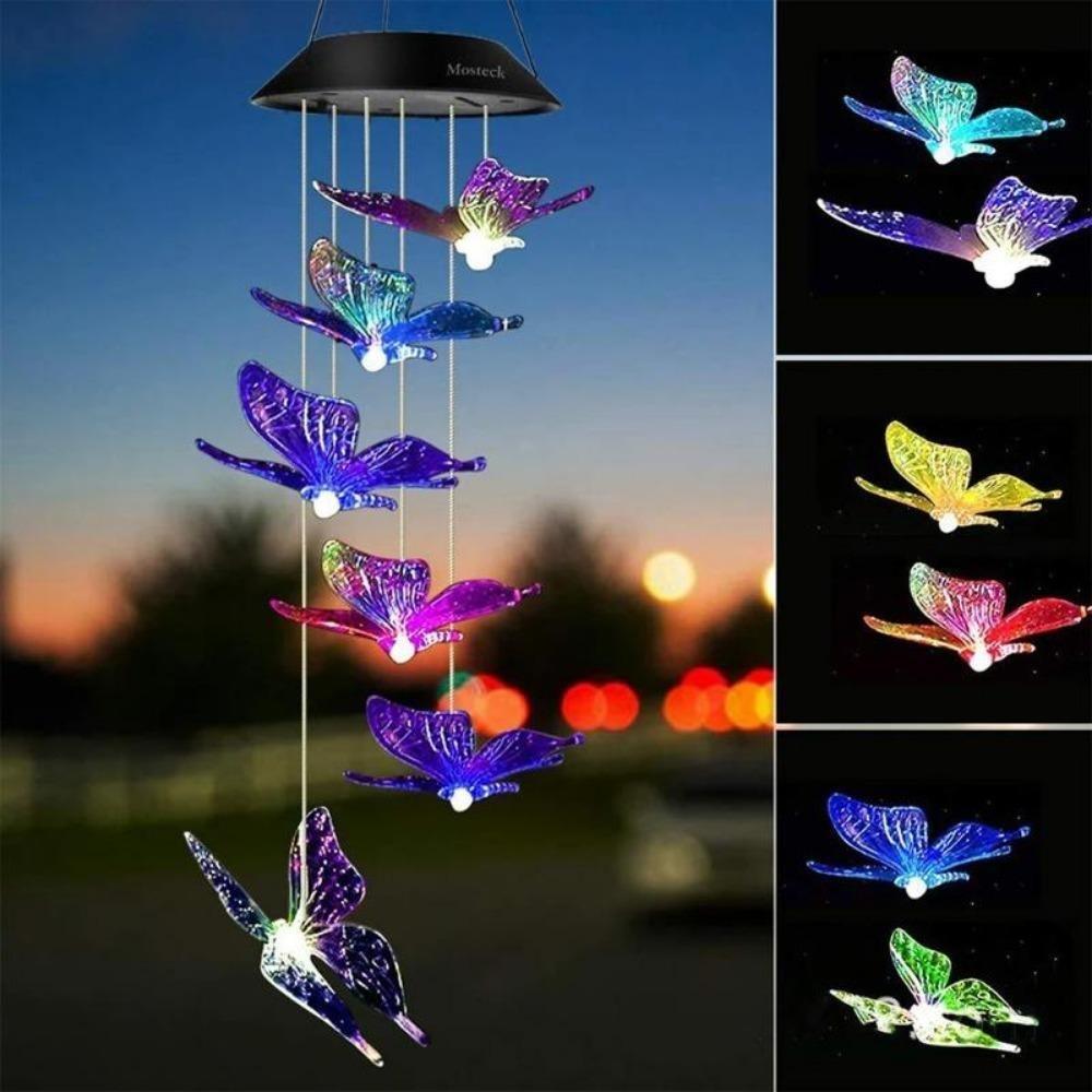 2PC Colorful Gradient Garden LED Wind Chimes Decorated Solar Hummingbird Landscape Garden Lights Decorated Atmosphere