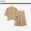 Women Short Sleeve Blouse and Skirts Summer Casual Two Piece Suit Sets