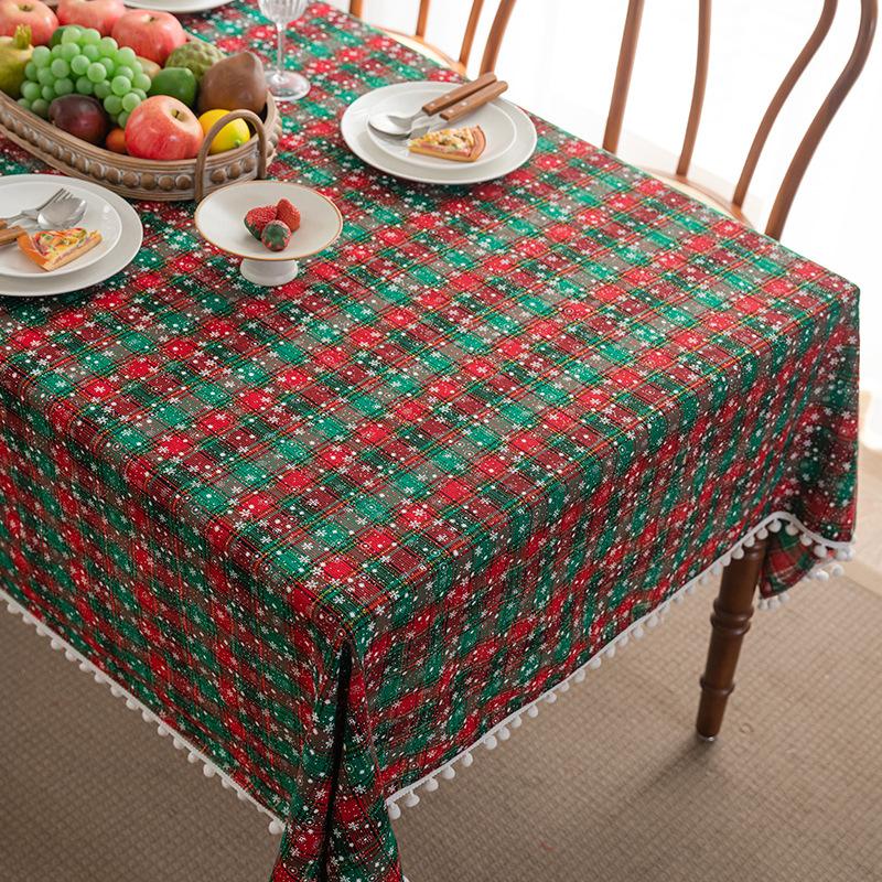 Christmas Print Linen Tablecloth Rectangular Dining Table Cover Holiday Decor Tea Table Cloth