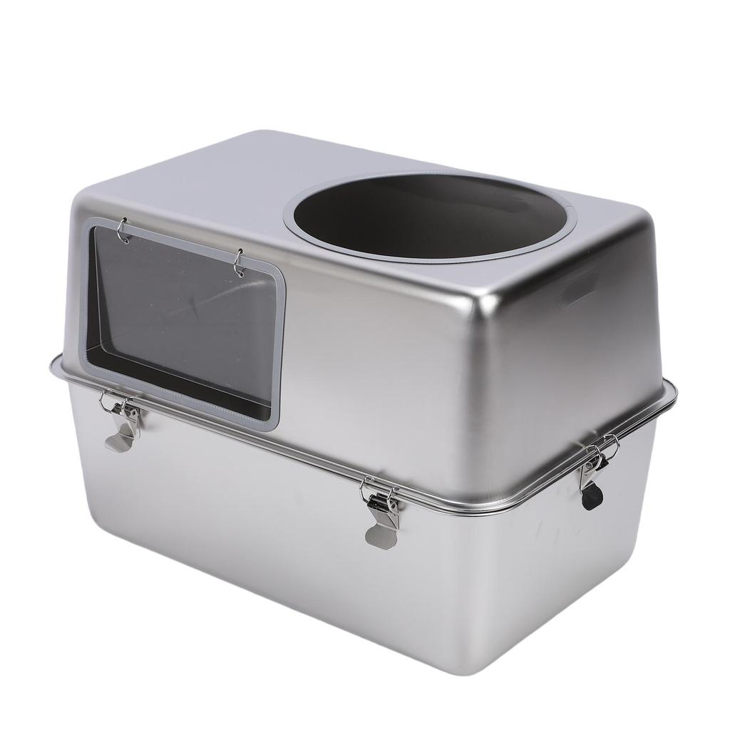 Enclosed Metal Cat Litter Box with Lid Scoop Prevent Splashing Stainless Steel Top Entry Cat Toilet For Multiple Cats