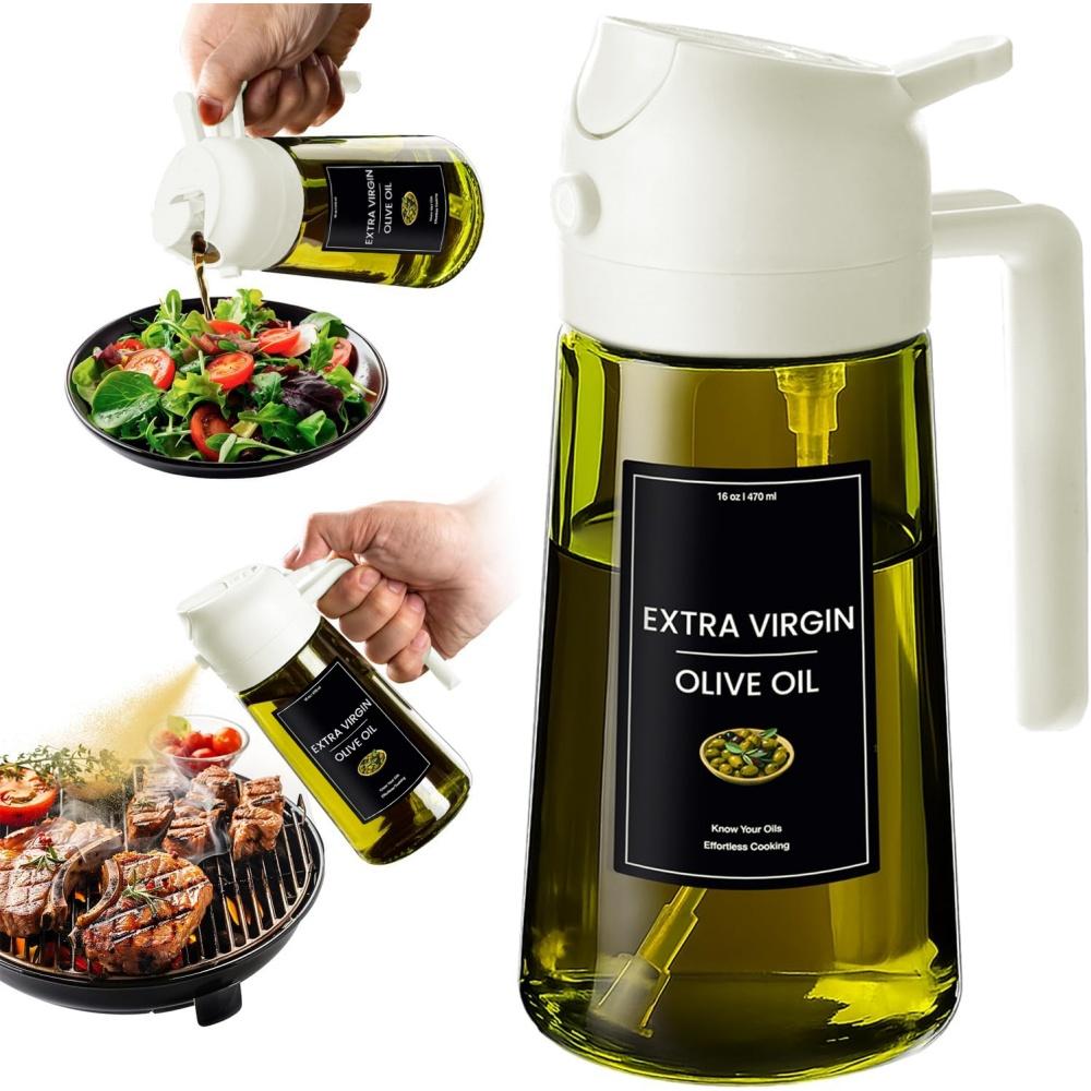 

2 in 1 Olive Oil Dispenser Bottle 470ml Light-Blocking Dark Oil Sprayer for Cooking for Kitchen Dark Green Glass Oil Bottle белый