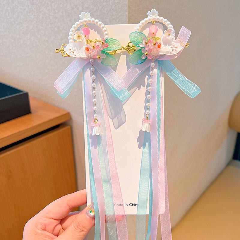 Mid-Autumn Hanfu Fairy Hair Clip - Women's & Children's Ancient Style Floral Tassel, Sweet Accessory for Girls