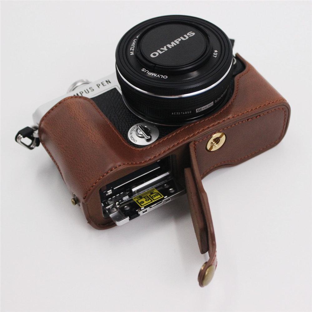 

Camera Bag PU Leather Half Body Case For Olympus PEN E-P7 EP7 Bottom Cover Battery Opening