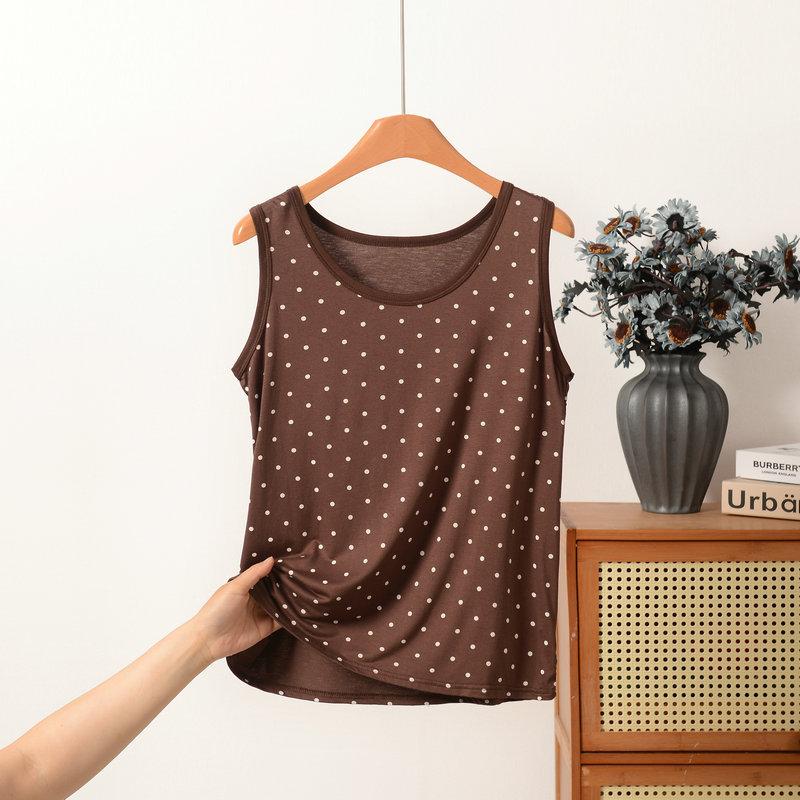 

XL to 8XL Plus size Modal O-Neck Tank Top summer women s sleeveless Tops Polka Dot Cami Vest Casual Loose Tees Base layer undershirt 8XL кавовий