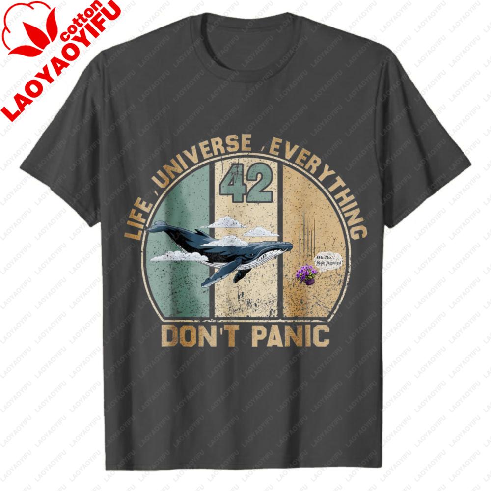 Maglietta Grafica Vintage Guida Galattica per Autostoppisti Balena 42 Risposta alla Vita l'Universo e Tutto il Resto Niente Panico T-shirt
