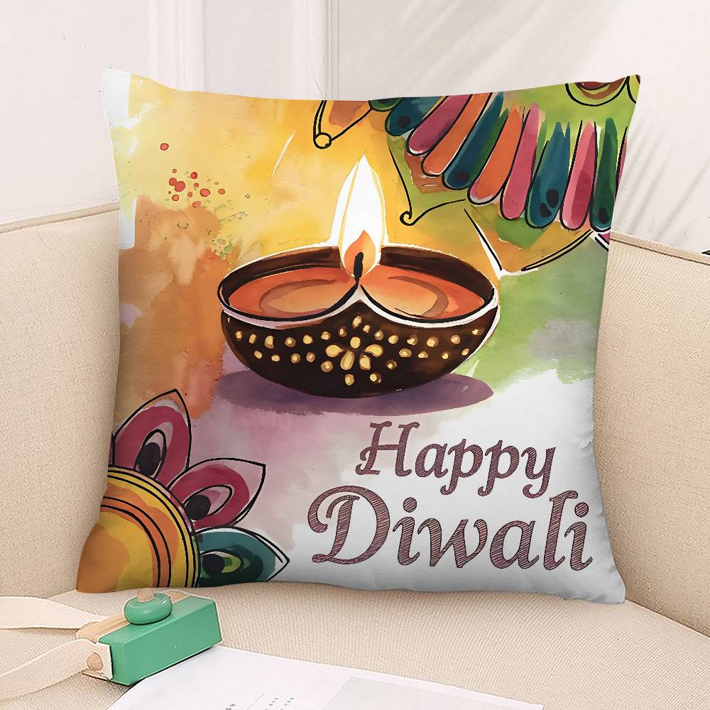 Diwali Festival Pillow Case Plush Fabric Soft  Pillowcase Double Sided Print Cushion Cover Household Gifts