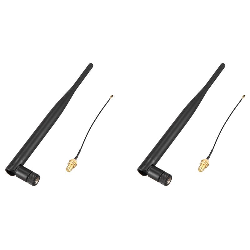 ABUO-2X 900-1800MHZ Antenna 5Dbi GSM RP-SMA Plug Rubber Waterproof Lorawan Antenna + IPX To SMA Small Cable Extension