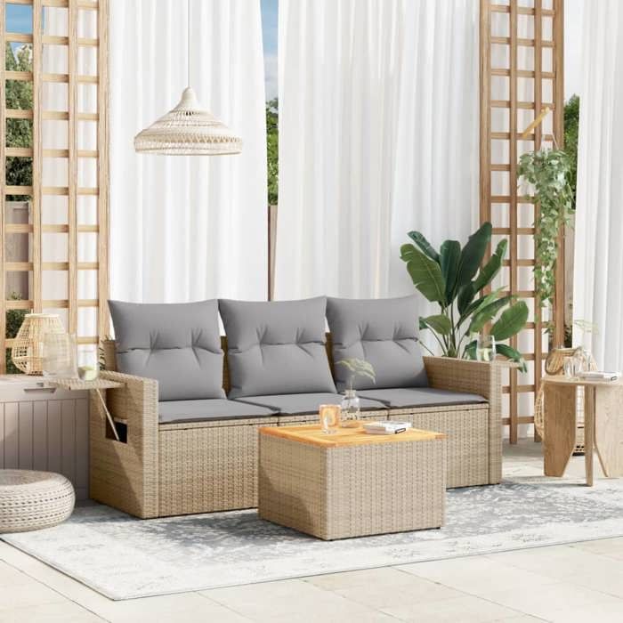 VidaXL Salon de Jardin avec Coussins 4 pcs, Canapés de Terrasse, Ensemble de Meubles de Patio, Mobilier d'Extérieur, Mélange 3256766