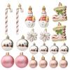 Set of Rose Gold Christmas Baubles for Indoor Outdoor Decoration Featuring Tree Top Reindeer and Various Designs