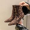 Toe Stiletto Pointed Ankle Boots Fashion Boots Spring Autumn Print Leopard Side Zipper Large Size Mid Heel Ankle Boot Women