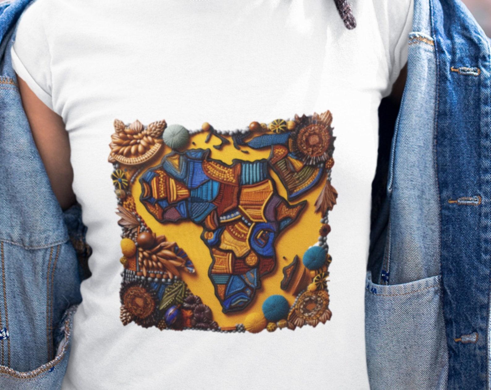 African Map T-Shirt: Tribal Cloth Print Effect 3XL