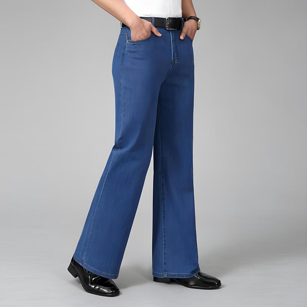 Jeans Herren, Herrenhose mit hoher Taille, elastisch, locker, weites Bein, große Beine, Denim-Hose, mittlere Taille, große gerade Hose