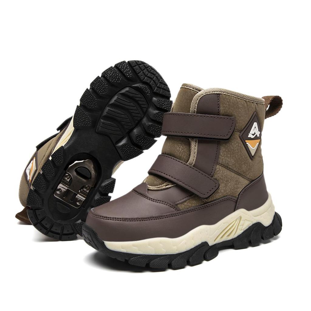 Stylish Waterproof Winter Leather Sports Shoes for Kids - Warm, Non-Slip, Thickened Cotton, Unisex Design.