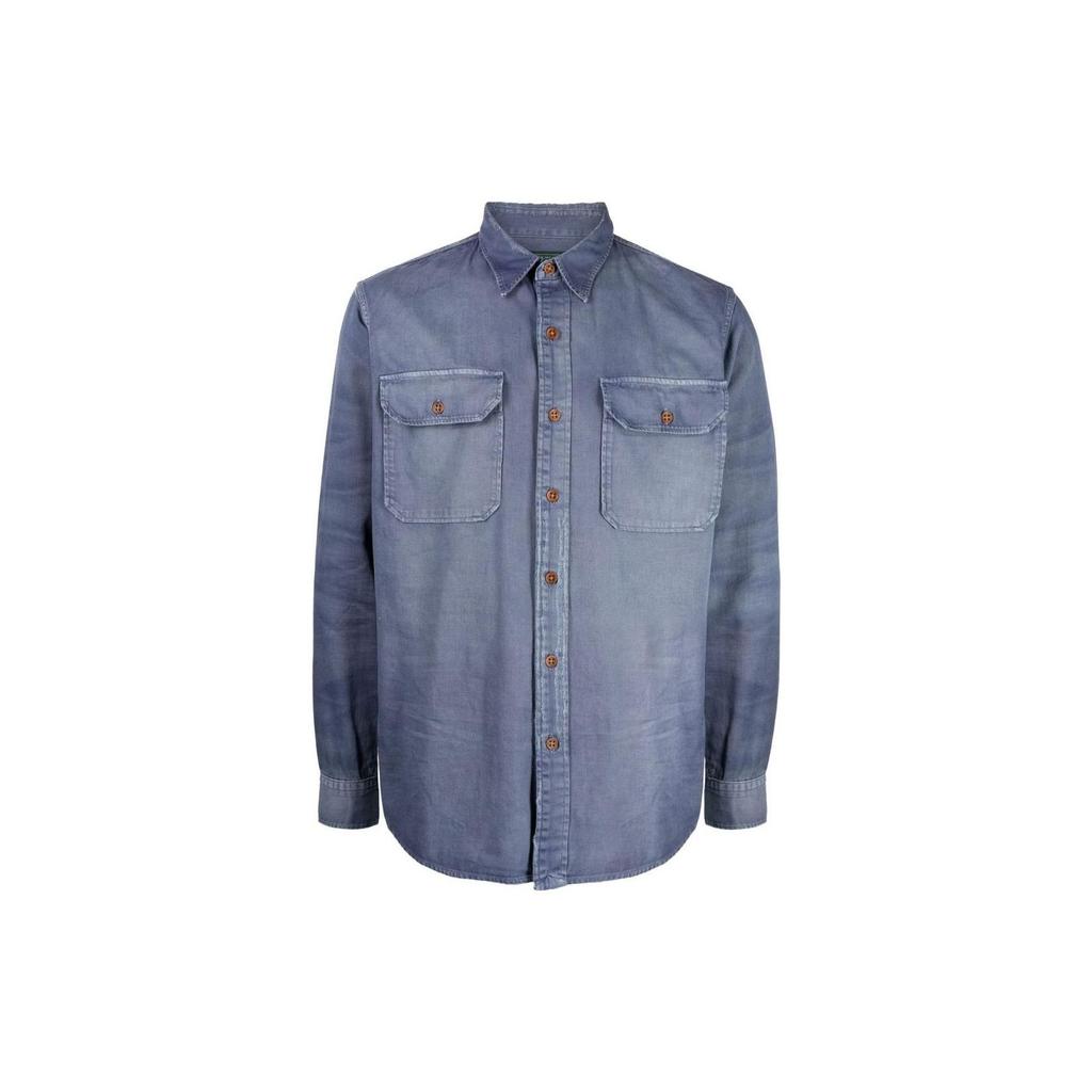 Polo Ralph Lauren Solid Color Single-Breasted Polo Collar Long Sleeve Shirt Men shirts Blue 710878847-001