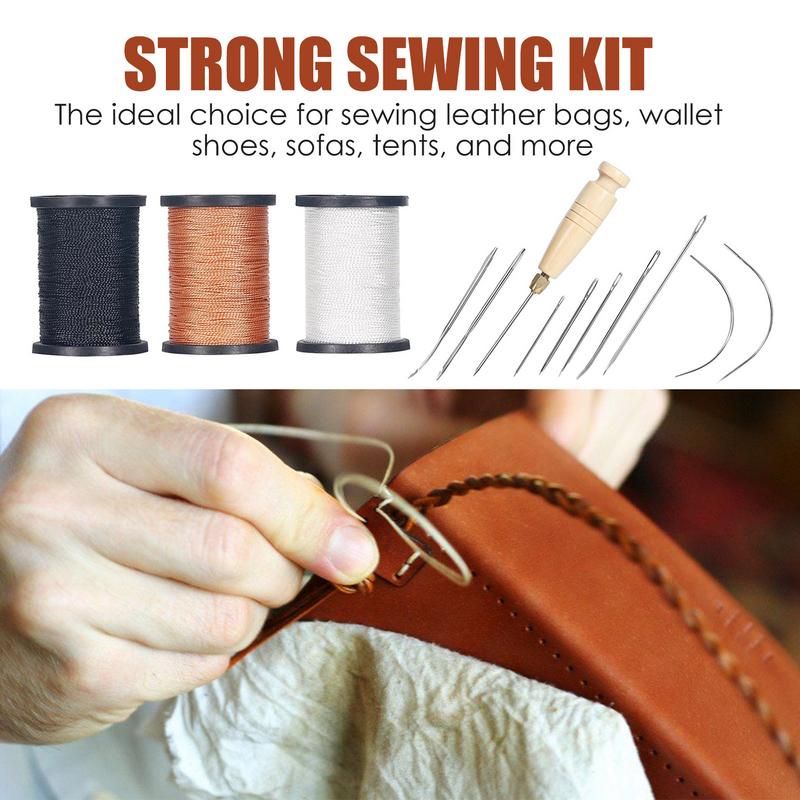 Leather Stitching Kit Heavy Duty Sewing Kit Leatherworking Tool Set Sewing Thread Needle Awl For Leather Carpet Sofa Seat Sewing