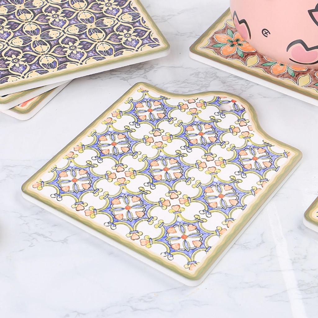 4 Pieces Coasters with Cork Accessories Heat Insulation Ceramic Reusable Nordic for Tea