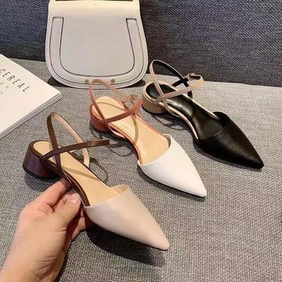 Sandals Women's New Spring and Summer New European and American Pointed Head Bag Head Word with Medium Heel Thick Heel Shoes