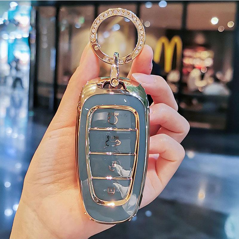Fashion Plating Tpu Car Key Cover For Hyundai Santa Fe Tucson  Nexo Nx4 Atos Solaris Prime 4 Button Luxury Key Case
