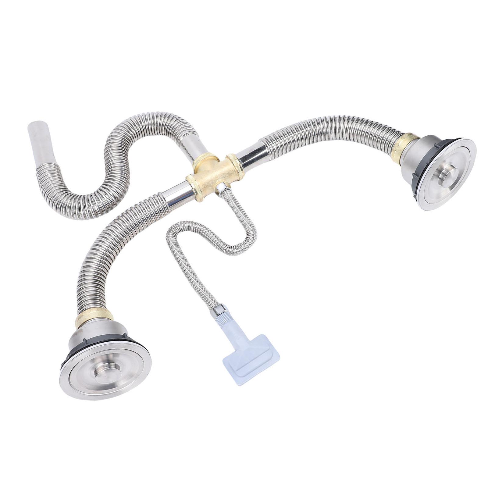 

Kitchen Double Sink Downpipe Fittings Stainless Steel Flexible Drain Tubing Pipe Kit for Kitchen Bathroom Washroom