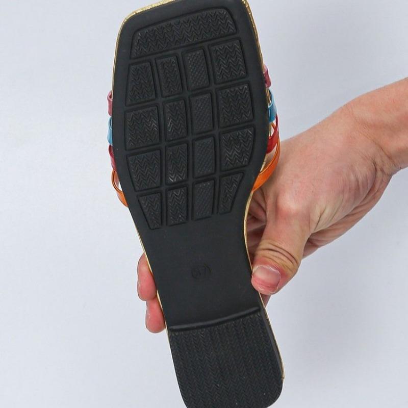 Dámské boty Letní Sexy Čtvercová špička Ploché pantofle Módní Chůze Plážové žabky Letní design Nové venkovní nazouváky