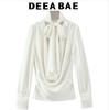 DEEABAE Neues Herbst Damen Seidensatin Schleife Offene Rückseite Langarmhemd