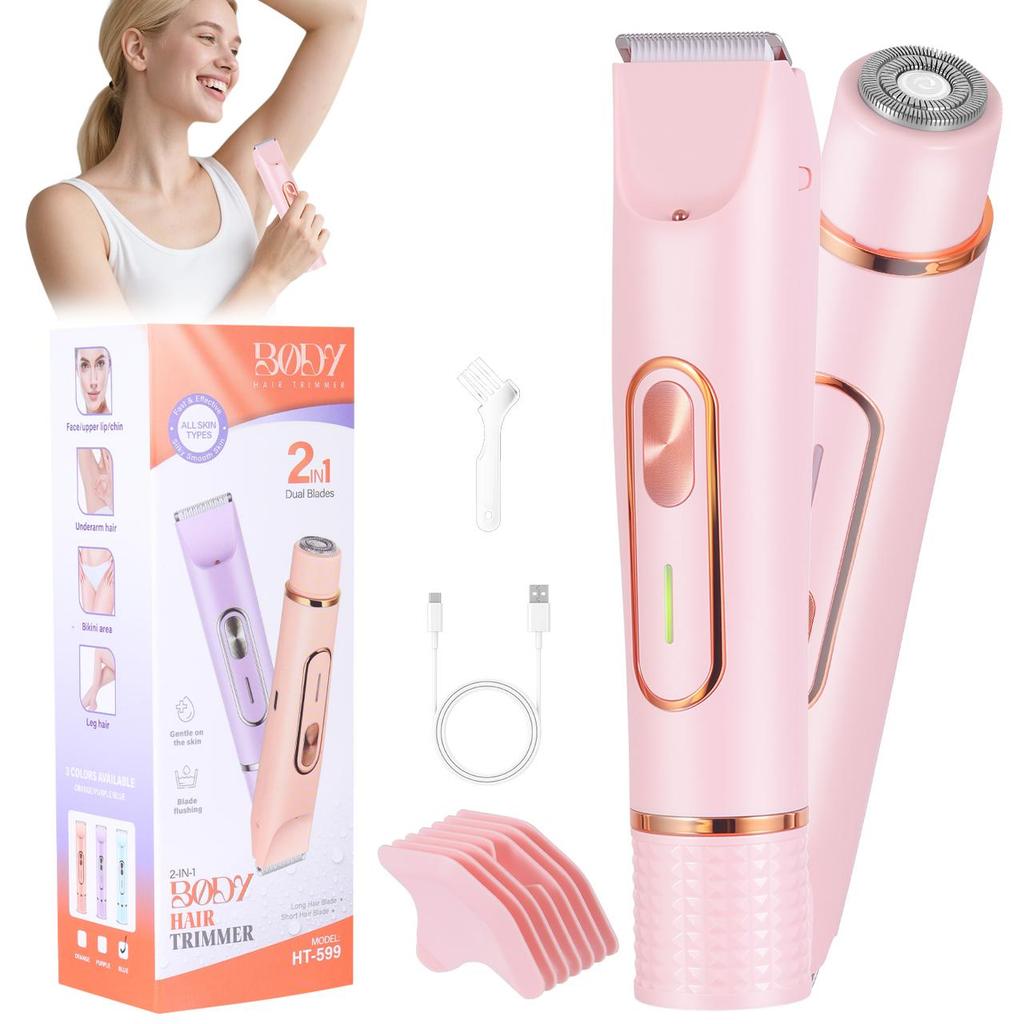 Women's Electric Epilator And Trimmer 2-in-1 Dual Head Bikini Area Shaver for Smooth Intimate Skin Hair Removal