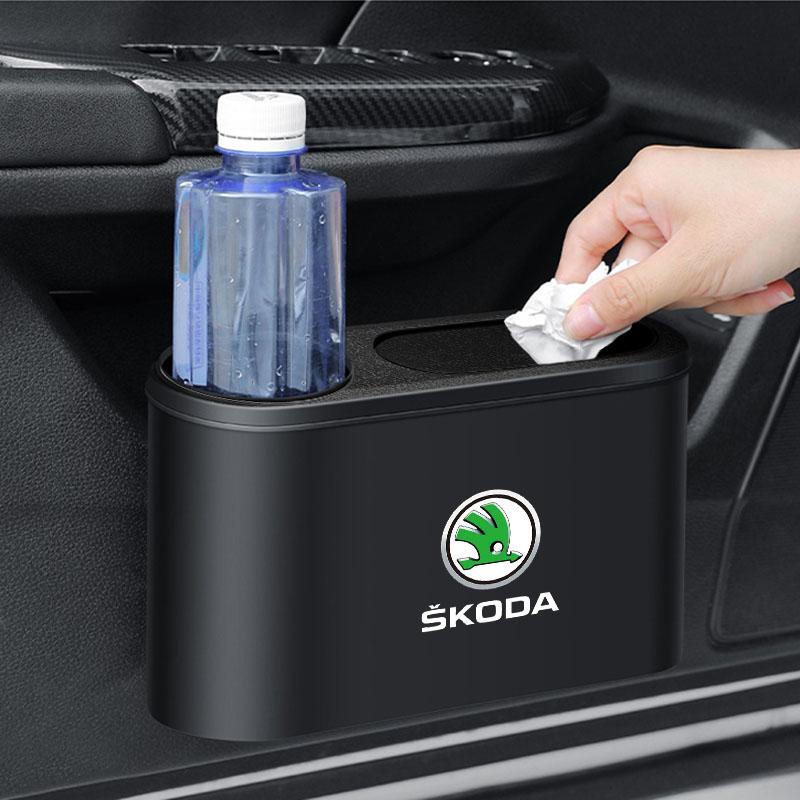 Trash Can Auto Emblem Garbage Box Bin Storage Car Accessories For Skoda Octavia Superb Rapid Kodiaq Karoq Fabia Kamiq Roomster Citigo