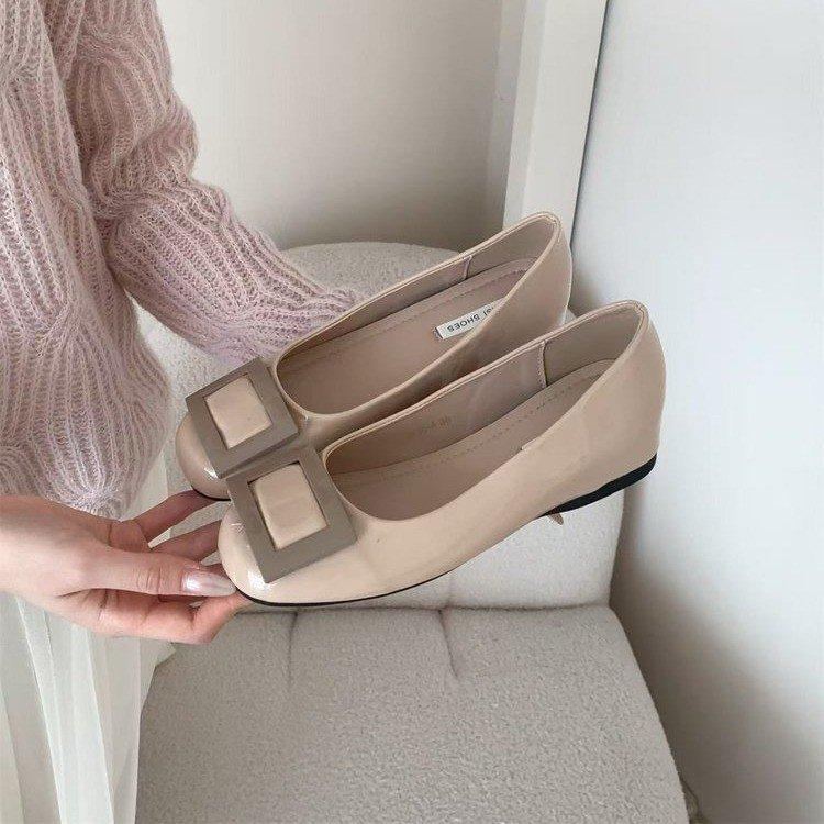 

French gentle wind evening shoes square buckle round head inner height patent leather Mary Jane shoes versatile ballet single shoes women 40